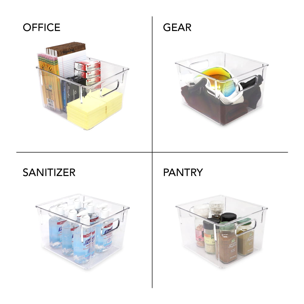 Isaac Jacobs 3-Pack Medium Clear Plastic Organizer Bins w/Handles, Food Safe, BPA Free