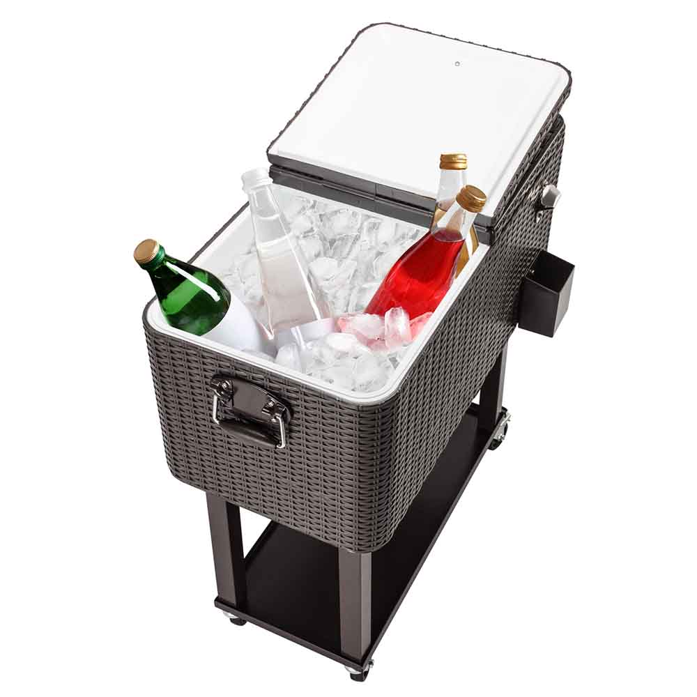 Yescom 80QT Wicker Cooler Cart Beverage Cart on Wheels