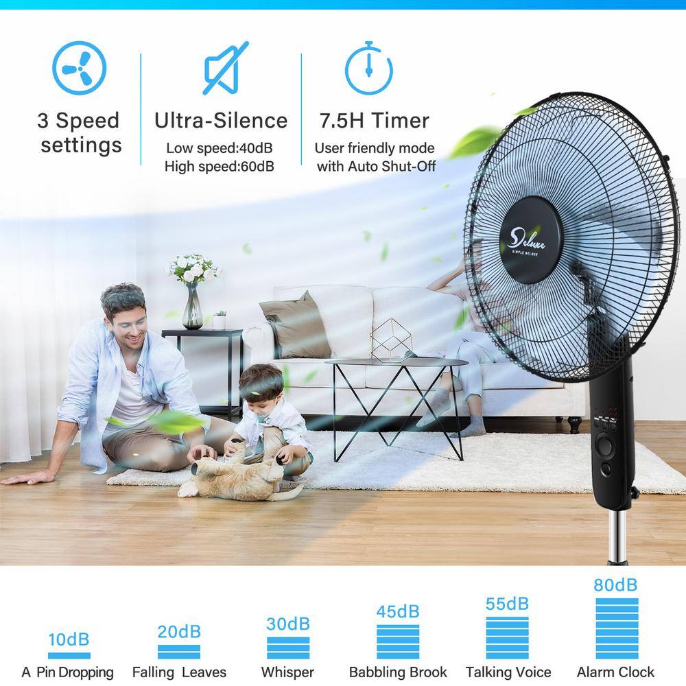 Siavonce Adjustable 3 Speed Pedestal Stand Fan with Remote Control for Indoor Living Room Home Office amp College Dorm Use DB-ZX-D0102H7J2PP