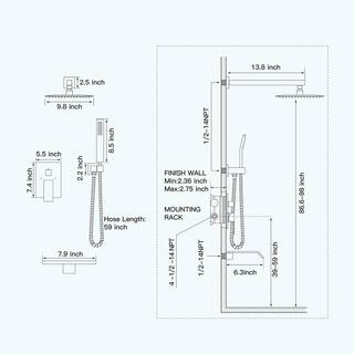 GIVING TREE 1-Spray 10 in. Square Rainfall Shower Head and Hand Shower with Bathtub Faucet in Matte Black (Valve Included) XLHDDFAR0025