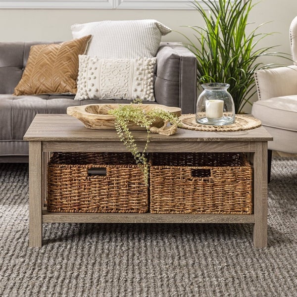 Traditional Storage Coffee Table with Bins， Driftwood