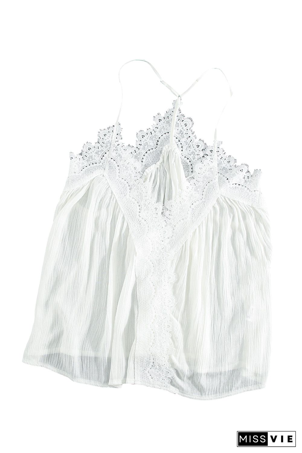 White Lace Splicing Ruffled V Neck Cami Top