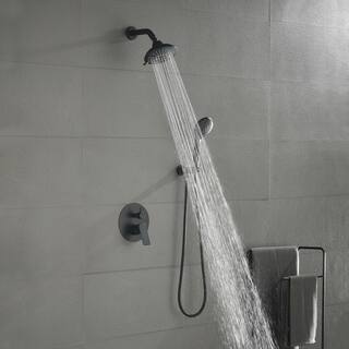 Tomfaucet 2-Spray Patterns 6 in. Wall Mount Dual Shower Heads Shower System with 3-Setting Hand Shower in Matte Black TFK0081MB