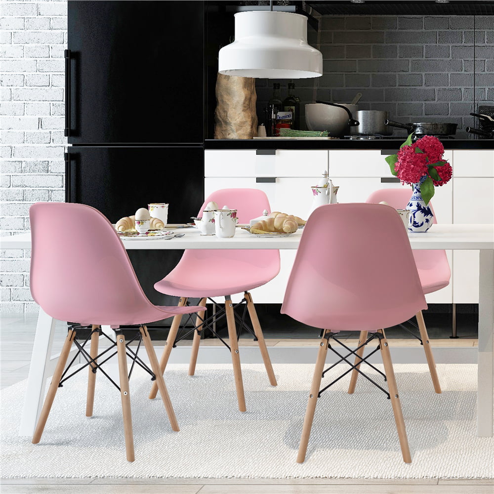 Topeakmart Set of 4 Modern Style Dining Chairs for Kitchen Dining Bedroom Living Room Pink