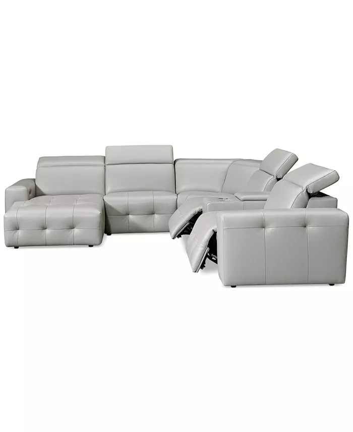 Furniture CLOSEOUT! Haigan 6-Pc. Leather Chaise Sectional Sofa with 2 Power Recliners