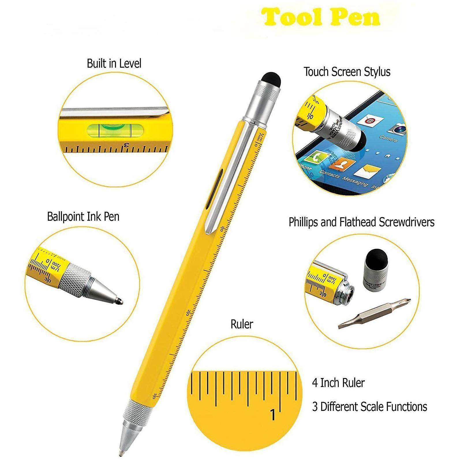 6 In 1 Tool Ballpoint Pen With Ruler Level Stylus Flat-head And Phillips Screwdriver