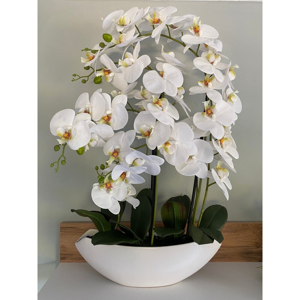 Artificial Orchid Phalaenopsis Centerpiece Plant Arrangement Including White Vase  27\