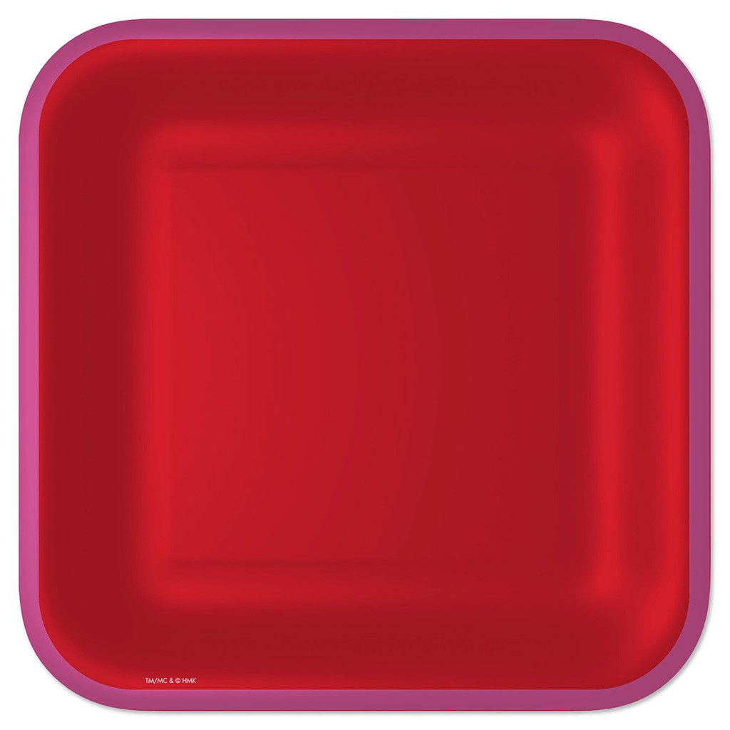 Hallmark  Red With Pink Edge Square Dinner Plates, Set of 8