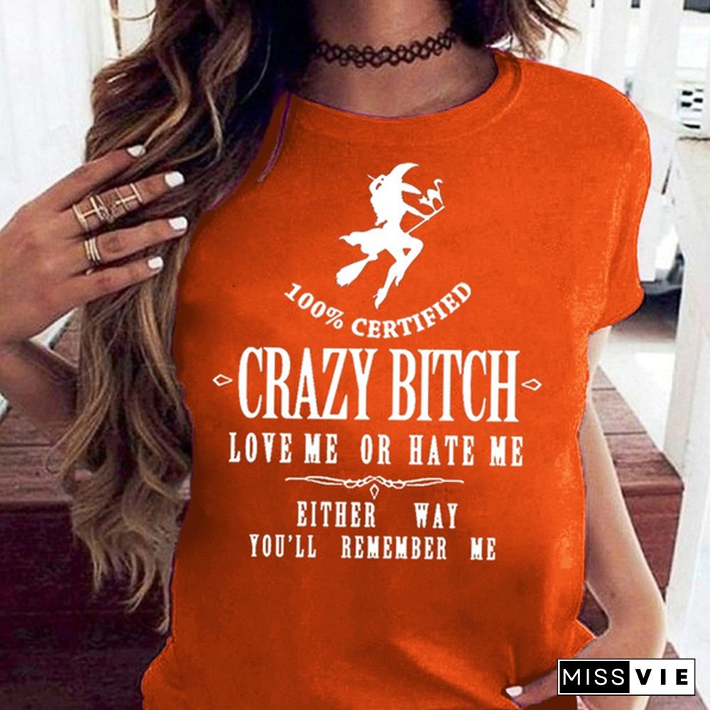 New Women's Funny Graphic Tees Crazy Bitch Shirt Short Sleeve TShirt Casual T-shirt