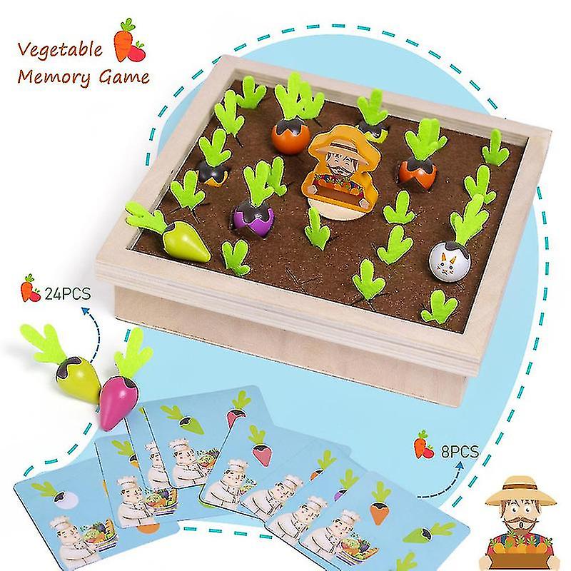 Vegetables Memory Game Carrot Harvest Wooden Educational Toys Child Fun Chess Pull Board Game Gift