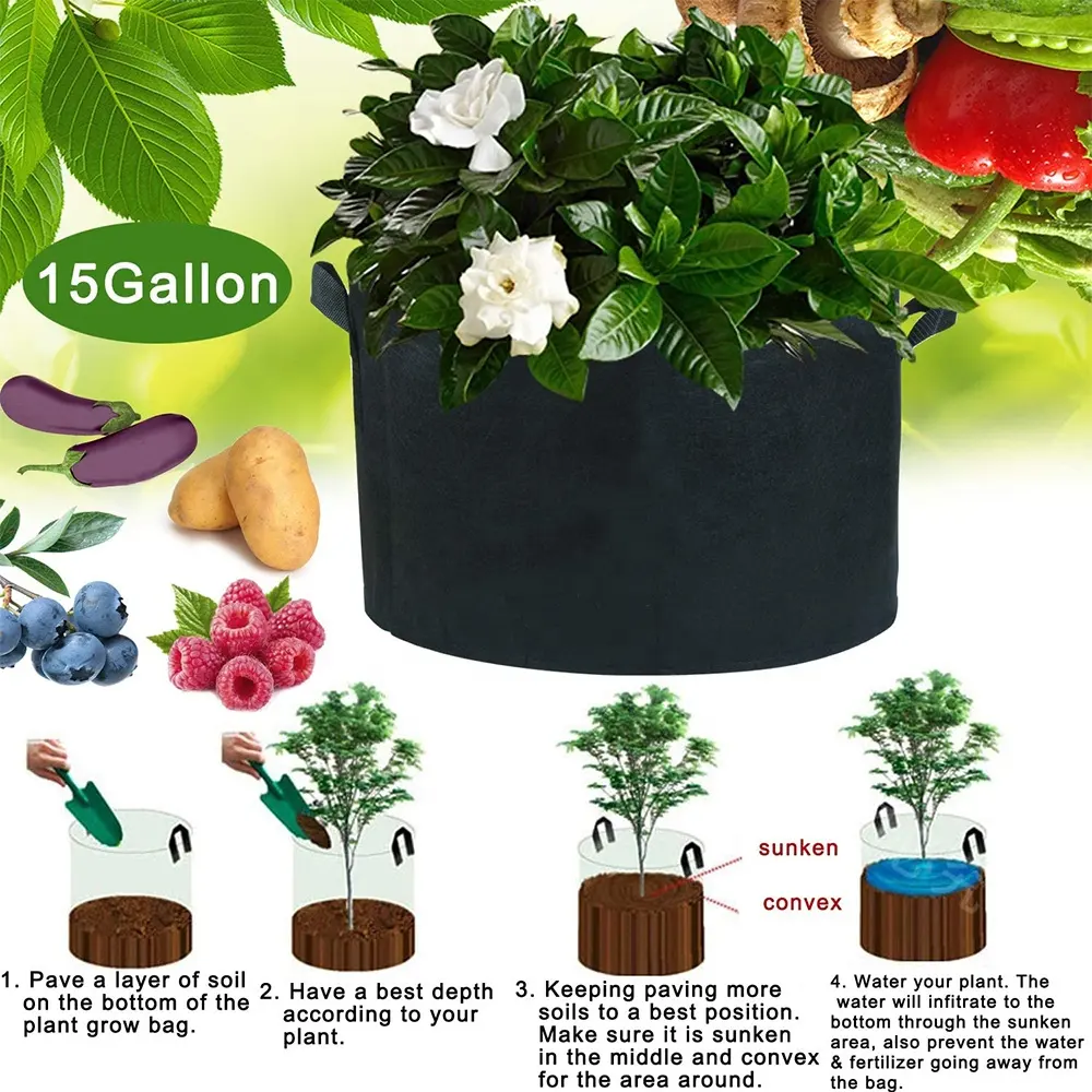 Felt Biodegradable plants manufacturing fabric flower pots 3 5 7 10 15 gallon grow bag potting bags non woven bag 30l pot