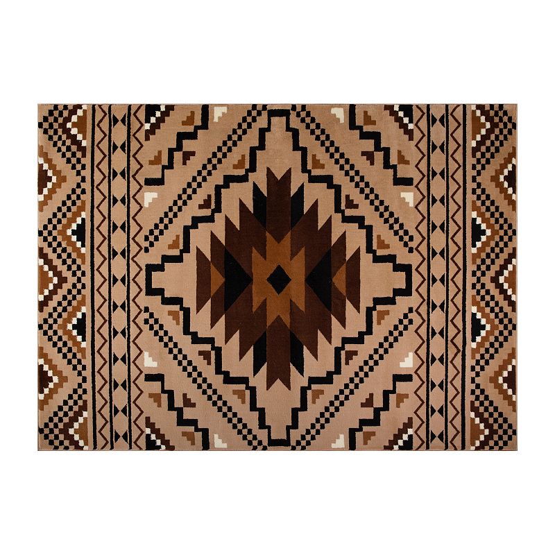 Masada Rugs Winslow Collection 5'x7' Southwestern Print Accent Rug in Brown， Beige and Black with Cotton Backing