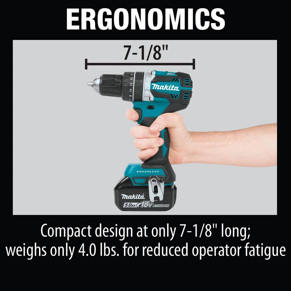 Makita 18V 5.0 Ah LXT Lithium-Ion Compact Brushless Cordless 12 in. Hammer Driver-Drill Kit XPH12T