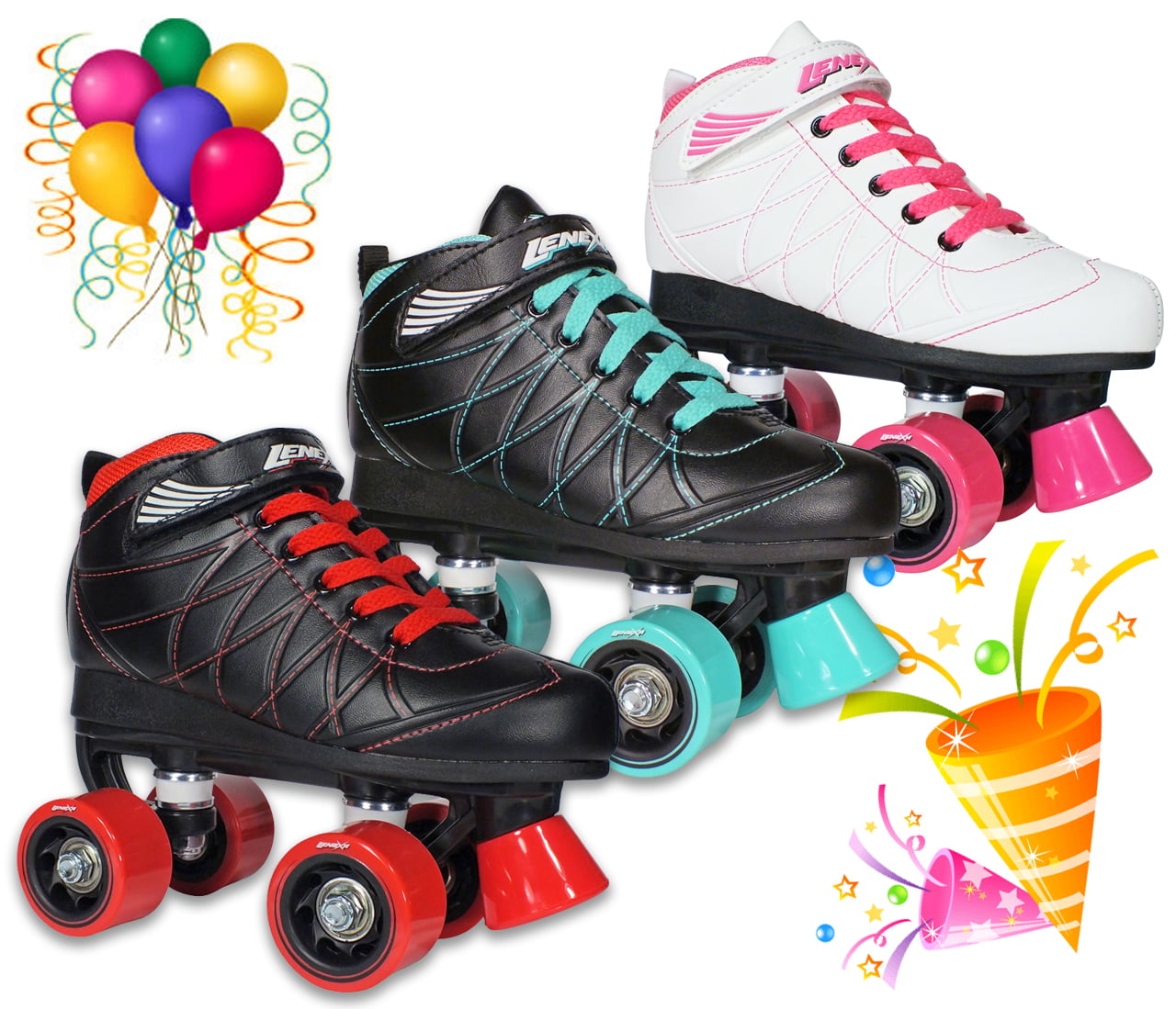 Lenexa Hoopla Kids Roller Skates for Kids Children - Girls and Boys - Kids Rollerskates - Childrens Quad Derby Roller Skate for Youths Boy/Girl - Kids Skates (White w/Pink Wheels)