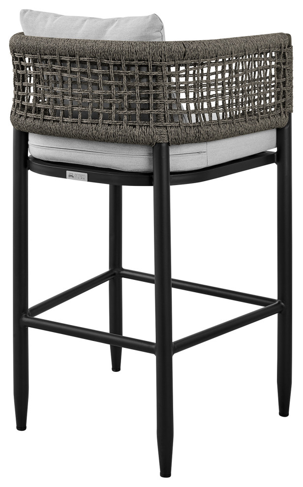 Felicia Patio Stool  Metal With Gray Rope and Cushions   Beach Style   Outdoor Bar Stools And Counter Stools   by Armen Living  Houzz