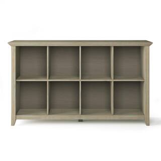 Simpli Home Acadian Solid Wood 33 in. x 57 in. Transitional 8 Cube Storage Sofa Table in Distressed Grey AXWELL3-014GR