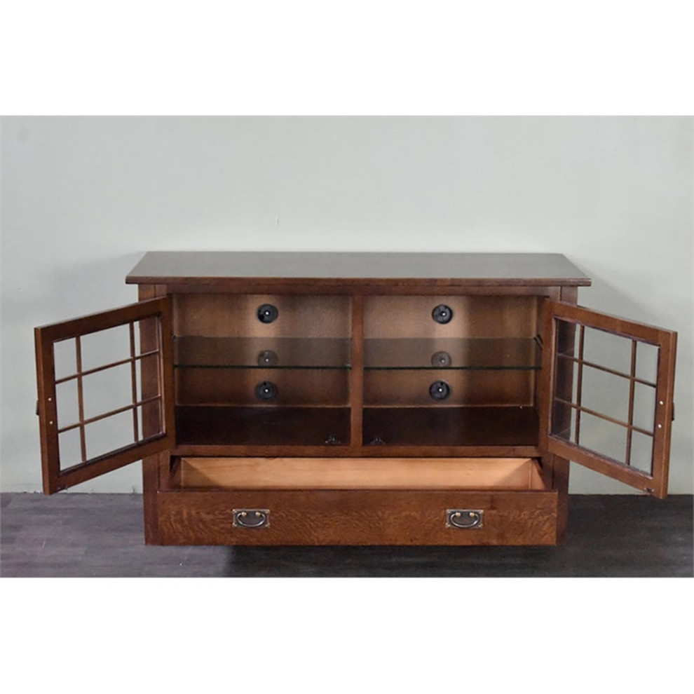 Crafters and Weavers Arts and Crafts Wood TV Stand for TVs up to 48 quotin Dark Oak   Craftsman   Entertainment Centers And Tv Stands   by Homesquare  Houzz