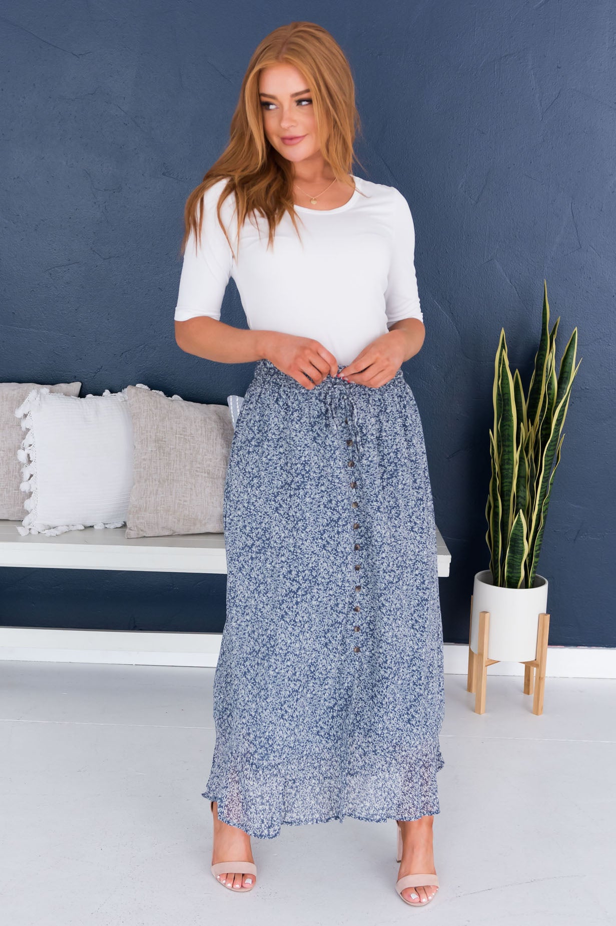 Spring Blooms Modest Button Skirt