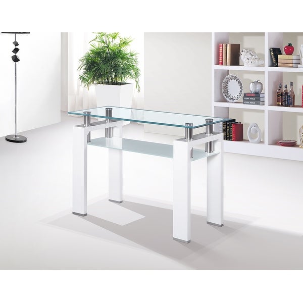 Tempered Glass Top Rectangular Double-Layer Console Table with MDF Legs， For Living Room， Foyer Console Table