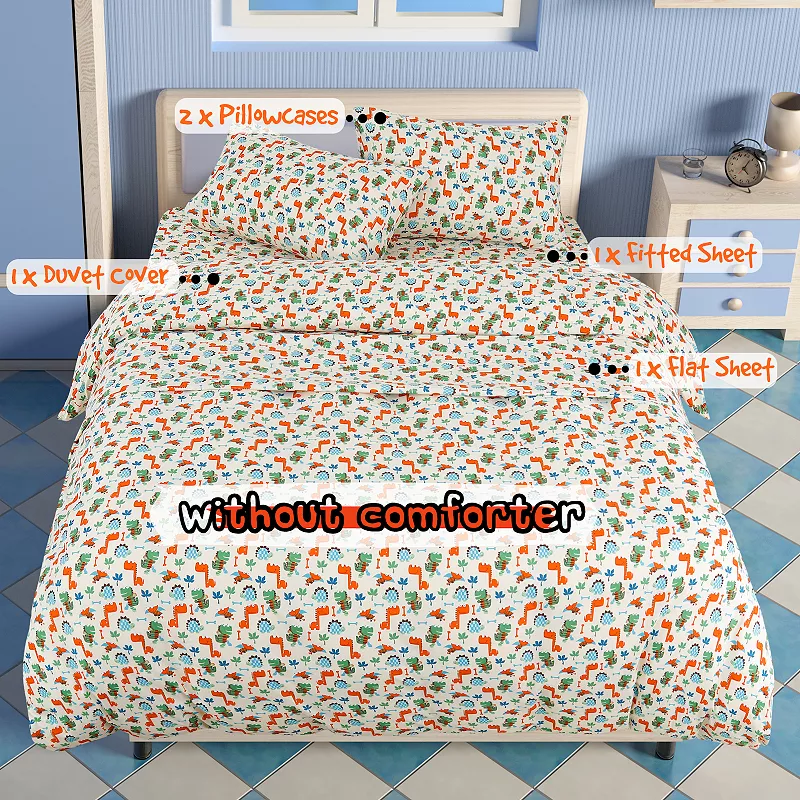 5 Pcs Polyester Microfiber Kids Bedding Set Small Dinosaur Pattern Full