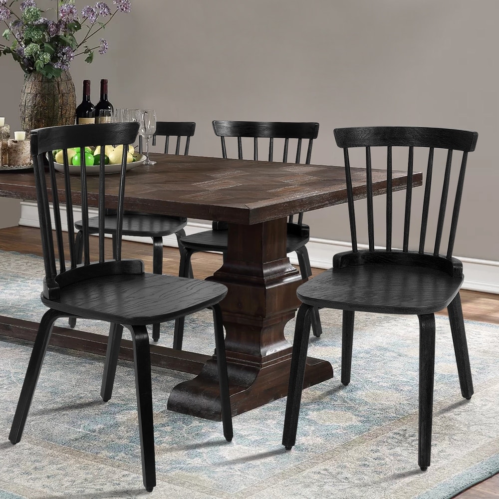 Farmhouse Spindle back Windsor Dining Chairs with Bentwood Legs  Black   33.5\