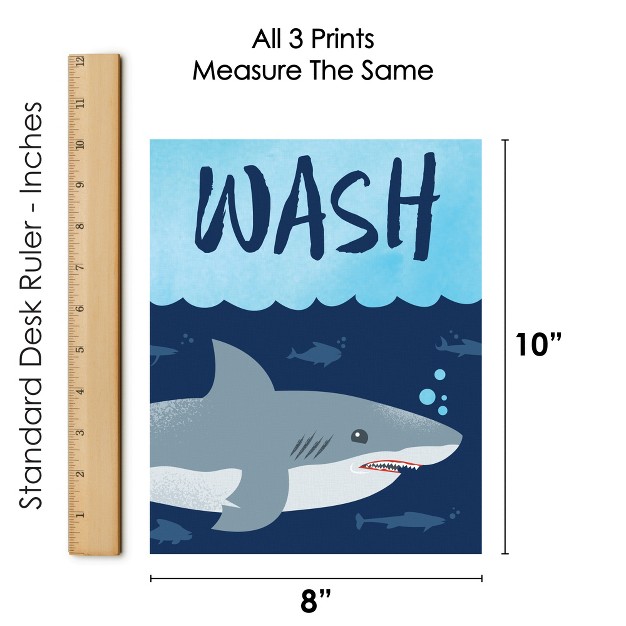 Big Dot Of Happiness Shark Zone Unframed Wash Brush Flush Jawsome Shark Bathroom Wall Art 8 X 10 Inches Set Of 3 Prints