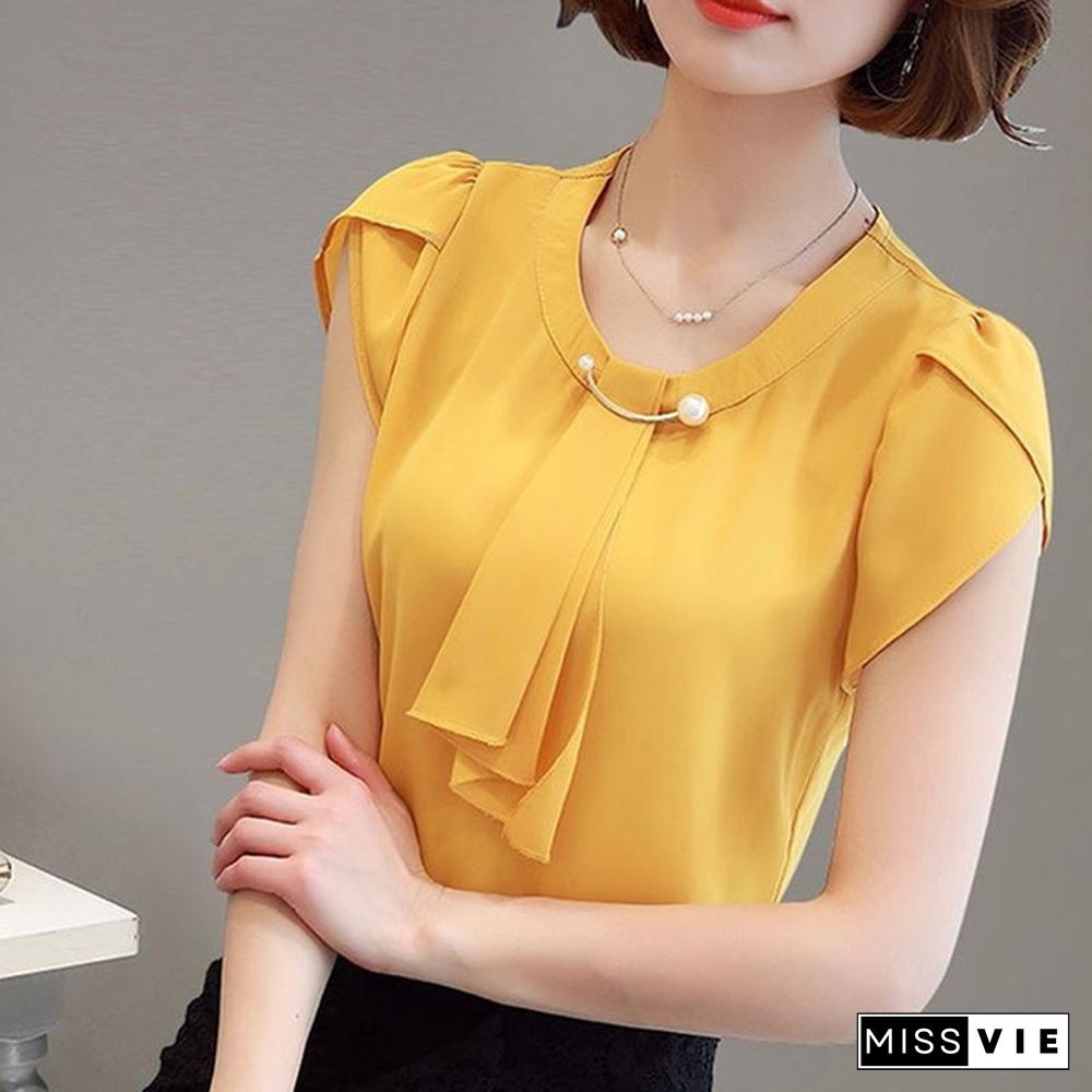 Chiffon Blouse Shirt For Women Tops Short Sleeve Shirt Women Ladies Office Blouses