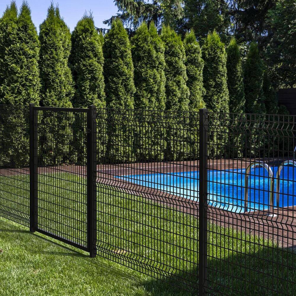 FORGERIGHT 86 in. x 5 ft. H Deco Grid Black Steel Fence Post with Cap 868028