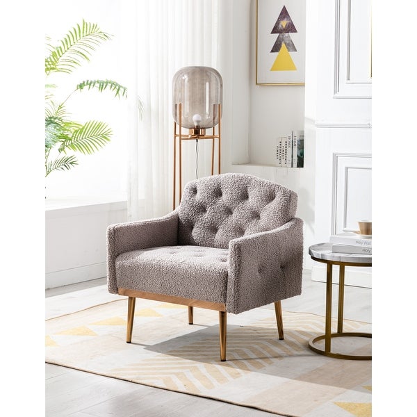 Chic European Style Leisure Accent Chair with Rose Golden Feet and Tapered Legs and Velvet Fabric Upholste for Livingroom