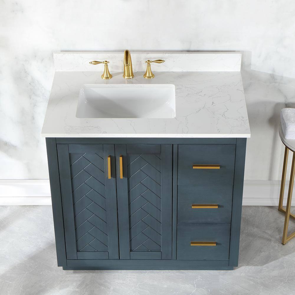 Altair Gazsi 36 in. W x 22 in. D x 34 in. H Bath Vanity in Classic Blue with Grain White Composite Stone Top 543036-CB-GW-NM