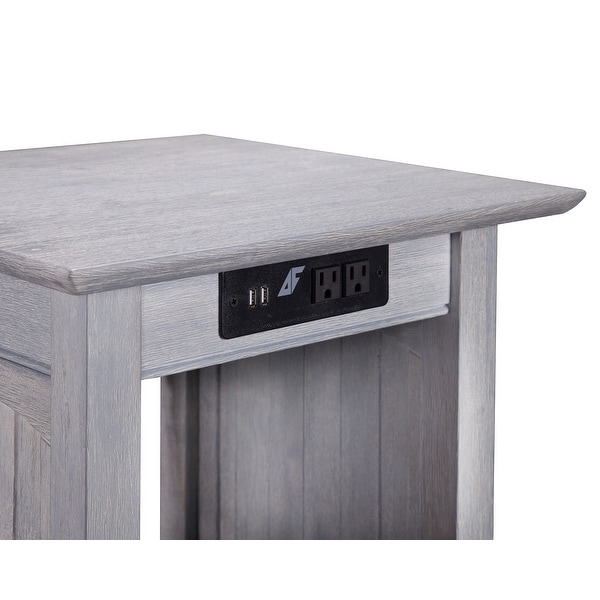 Nantucket End Table with Built-In Charging Station in Driftwood