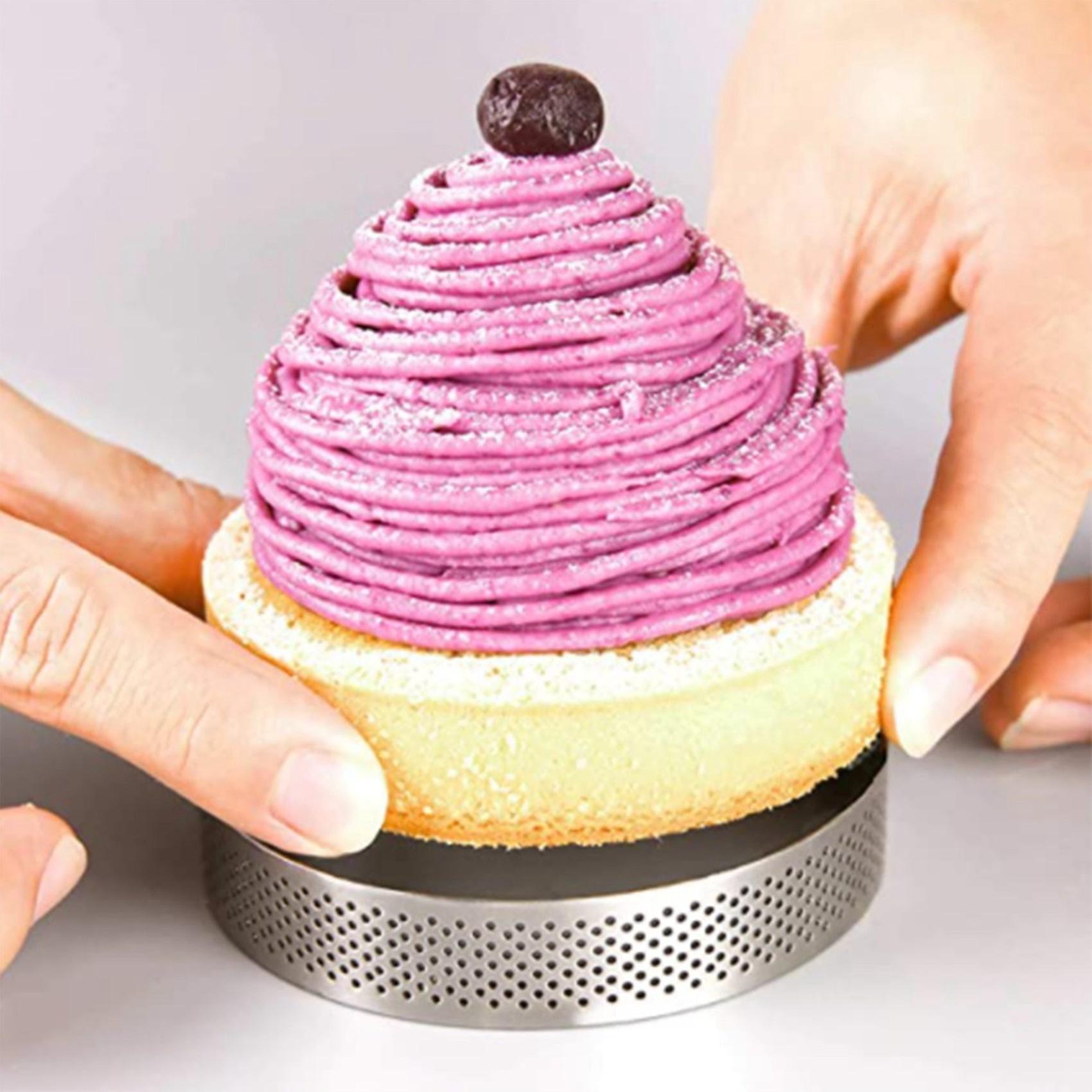 16pcs Stainless Steel Tart Ring， Heat-resistant Perforated Cake Mousse Ring Round Double Rolled Tar