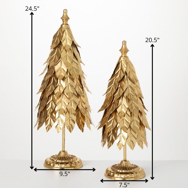 Metal Gold Leaf Tree Gold 20 5 quot h Metal Set Of 2