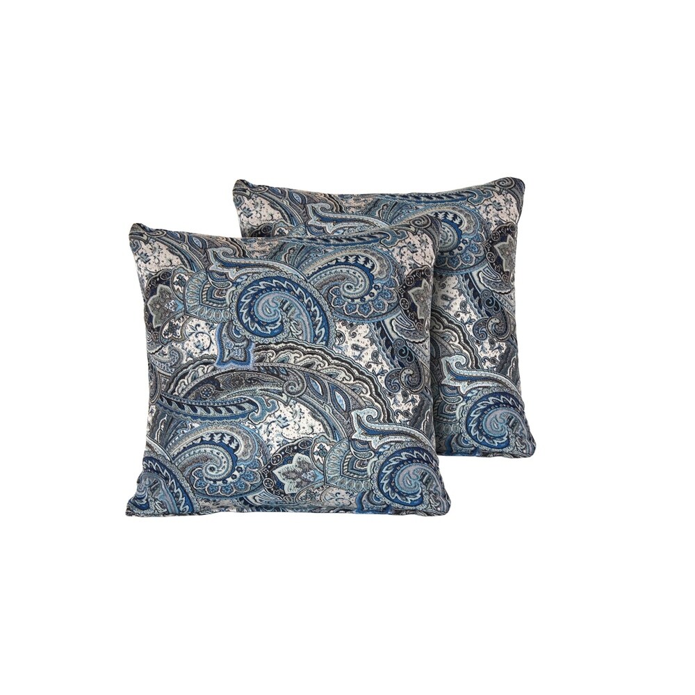 Paisley Indigo Outdoor Throw Pillows Square Set of 2