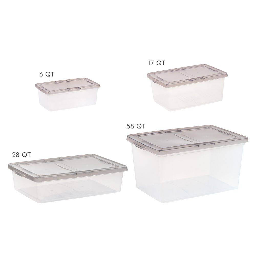 28 qt. Snap Top Plastic Storage Box in Clear with Gray Lid 500219