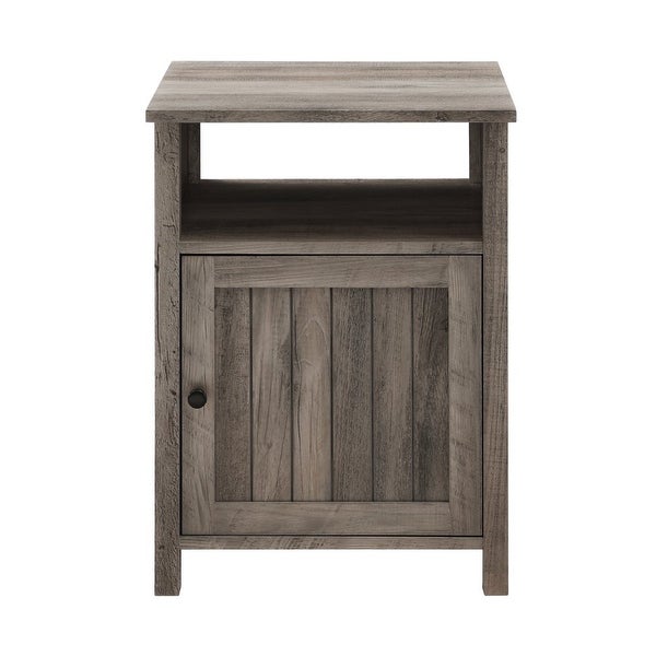 Modern Open Shelf End Table， Grey Wash