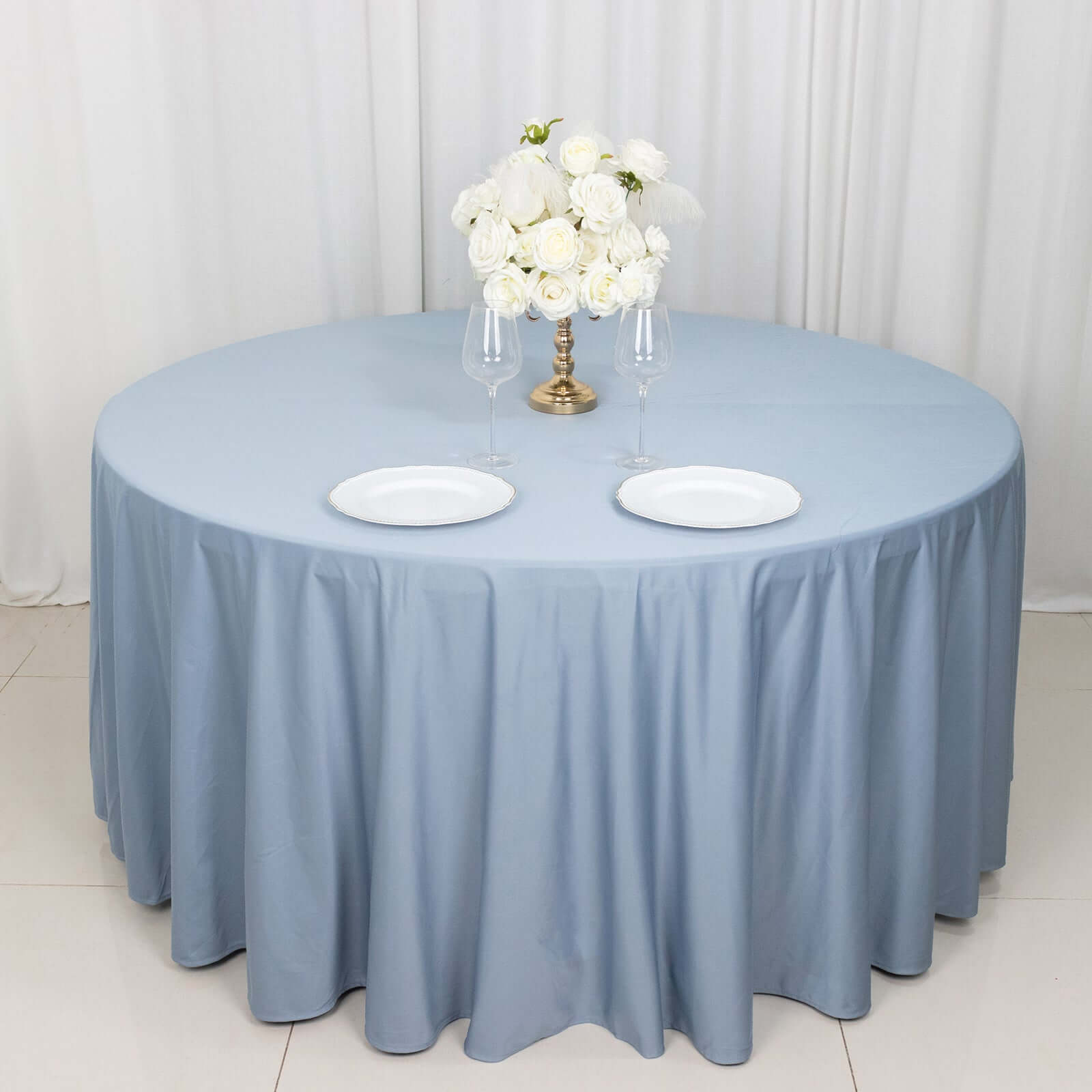 Dusty Blue Premium Scuba Round Tablecloth, Wrinkle Free Polyester Seamless Tablecloth 120