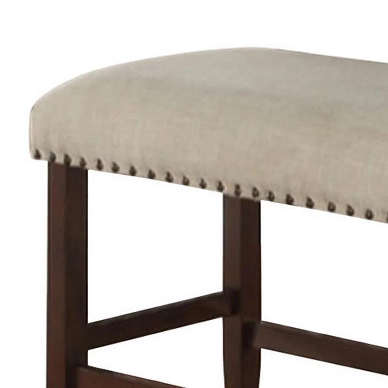 Rubber Wood High Bench with Cream Upholstery Brown