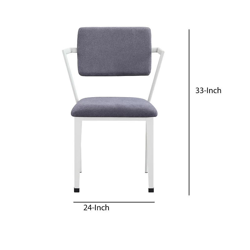 Metal Chair with Fabric Upholstery and Straight Legs， Gray and White