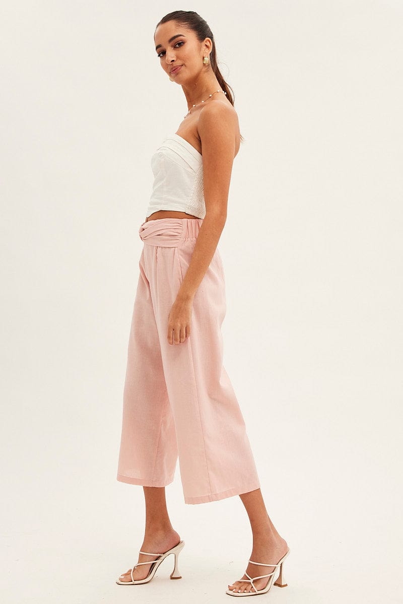 Pink Twist Front Textured Cotton Pant