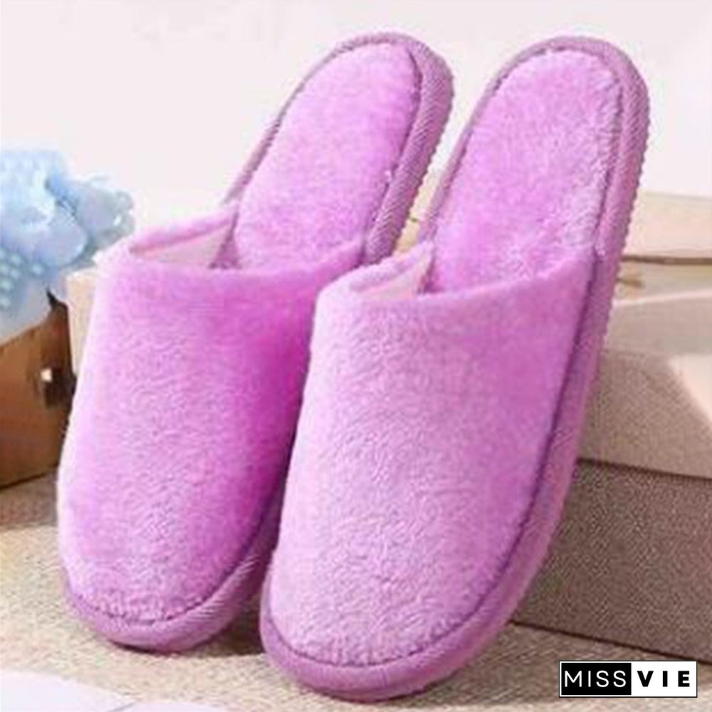 1Pair Long Plush Suede Slippers Home Indoor Shoes Winter Slippers