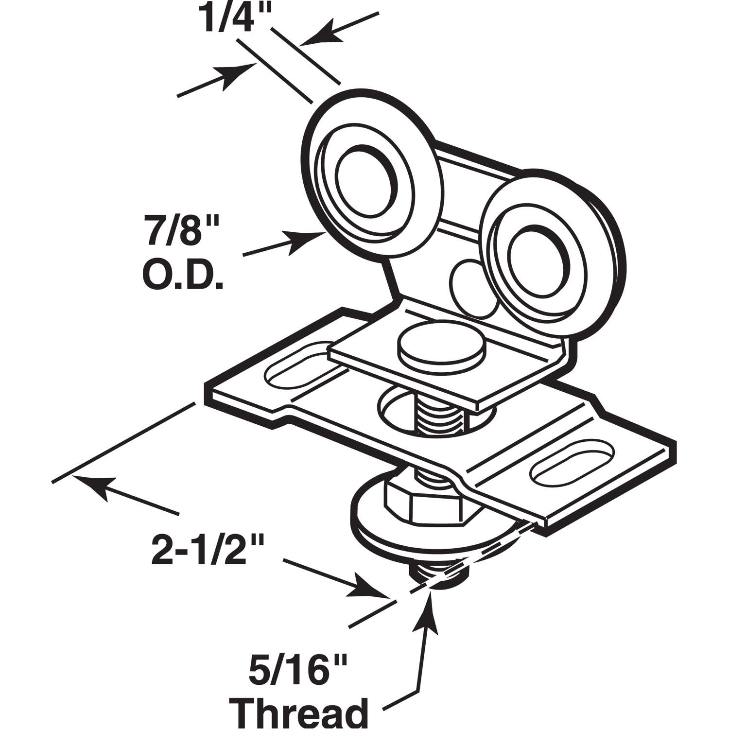 Prime-Line 7/8 in. D X 1/4 in. L Mill Plastic Roller Assembly 1 pk