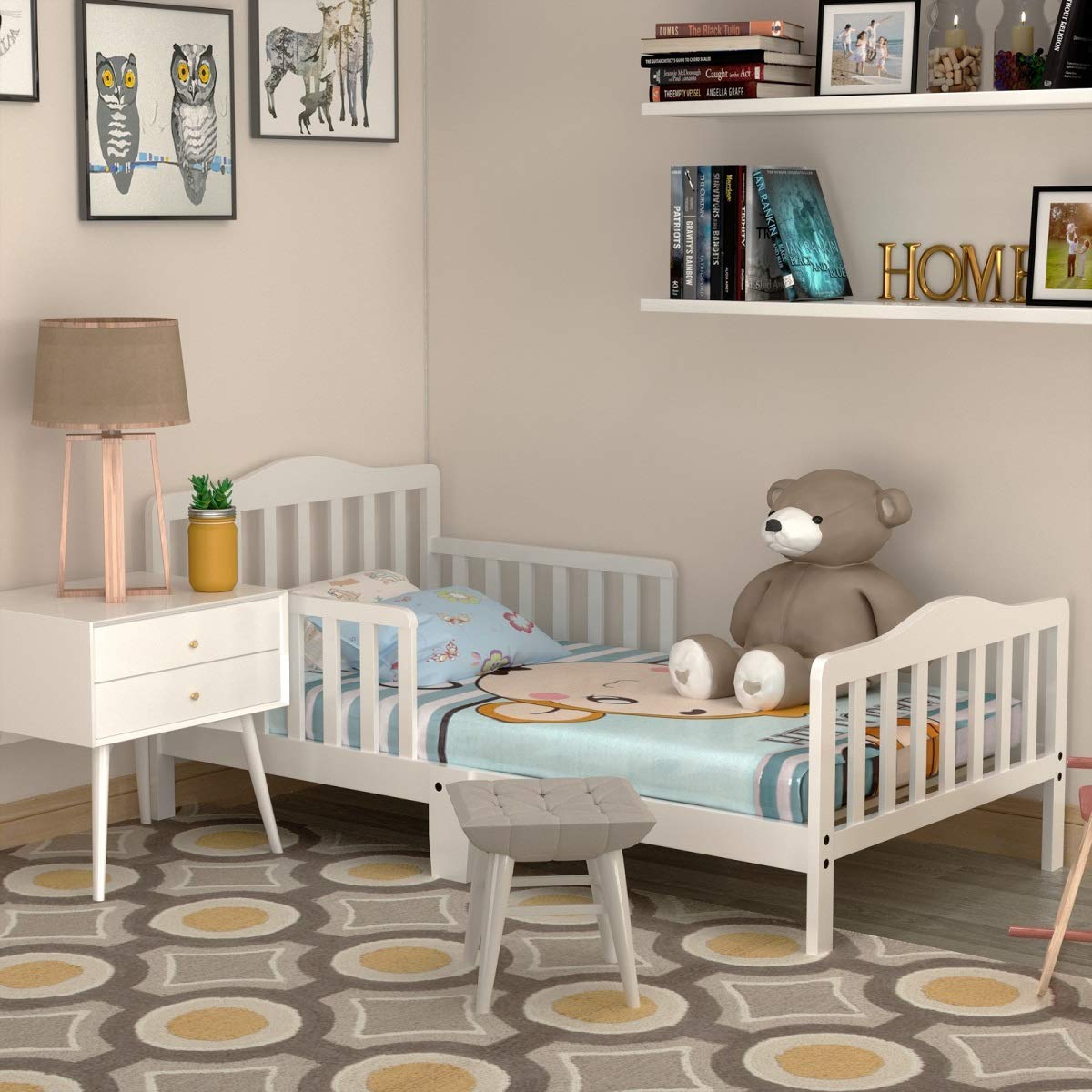 Toddler Bed, Classic Design Rubber Wood Kids Bed