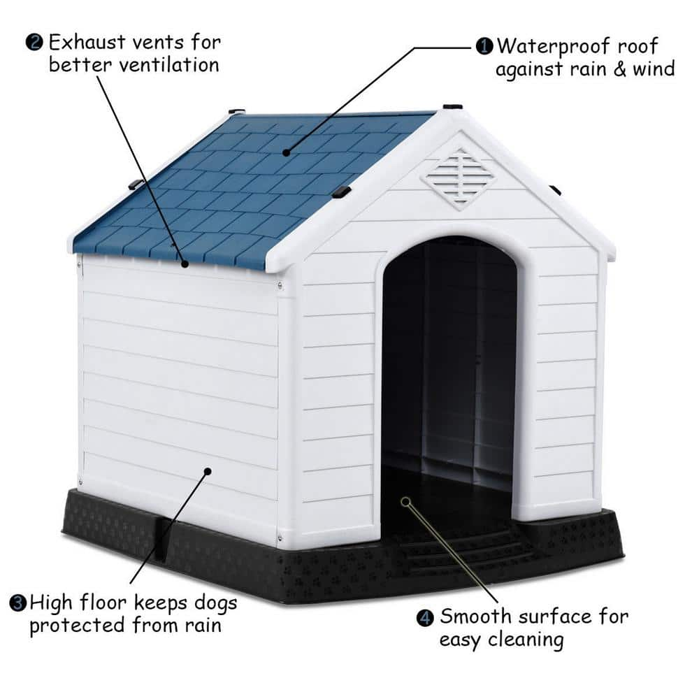 WELLFOR 30.5 in. W x 33.5 in. D x 33 in. H Indoor Outdoor Plastic Waterproof Ventilate Pet Dog House - Medium PS-HWY-7065-M