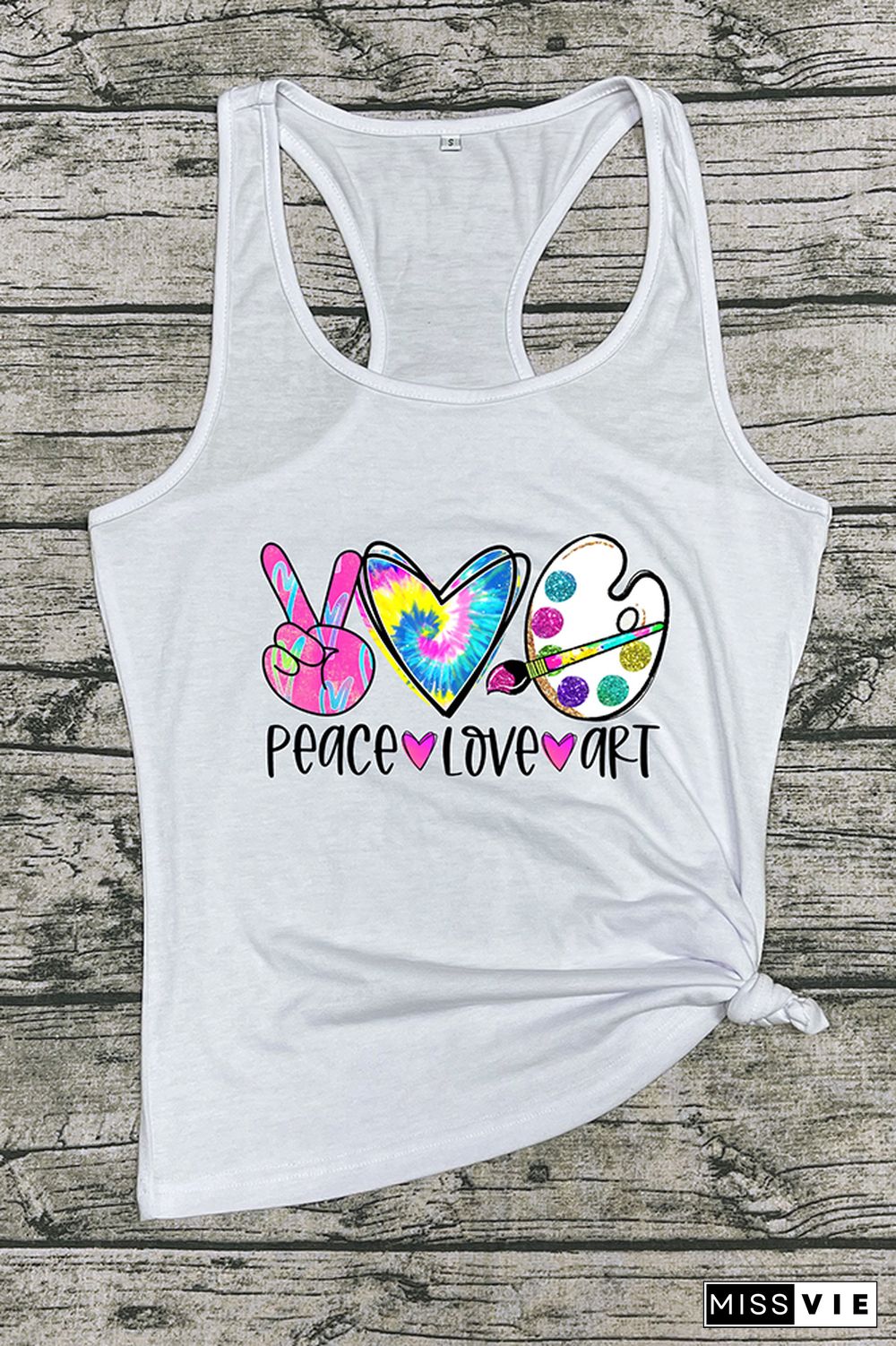 Peace Love Art Colorful Tie Dye Printed Sleeveless Tank Top Wholesale