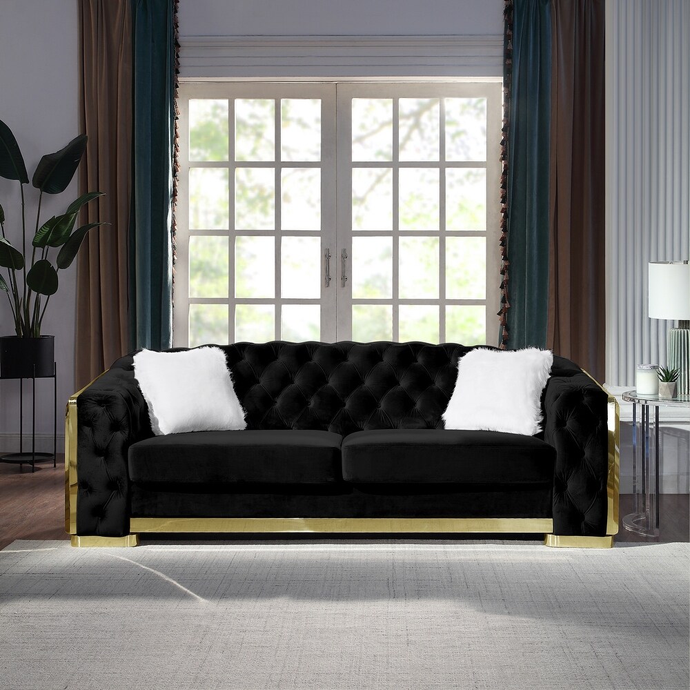 Velvet Loveseat 3 Seater Straight Row Sofa Chaise Lounge Couch  Black