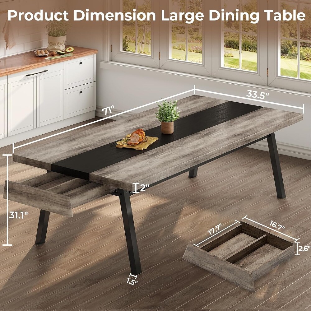 Dining Table 6 8 People Wood Industrial Style Kitchen Table 2 Drawers