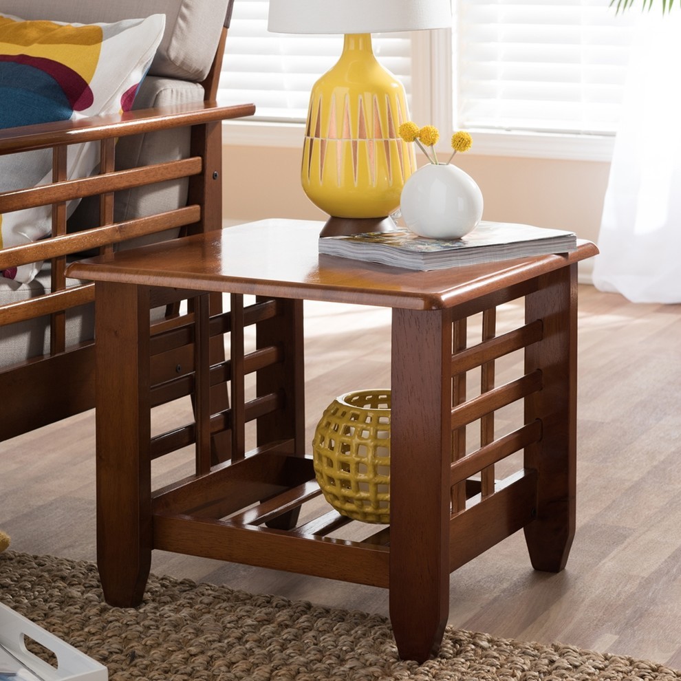 Larissa Cherry Finished Brown Wood Living Room Occasional End Table   Transitional   Side Tables And End Tables   by Ezmod Furniture  Houzz