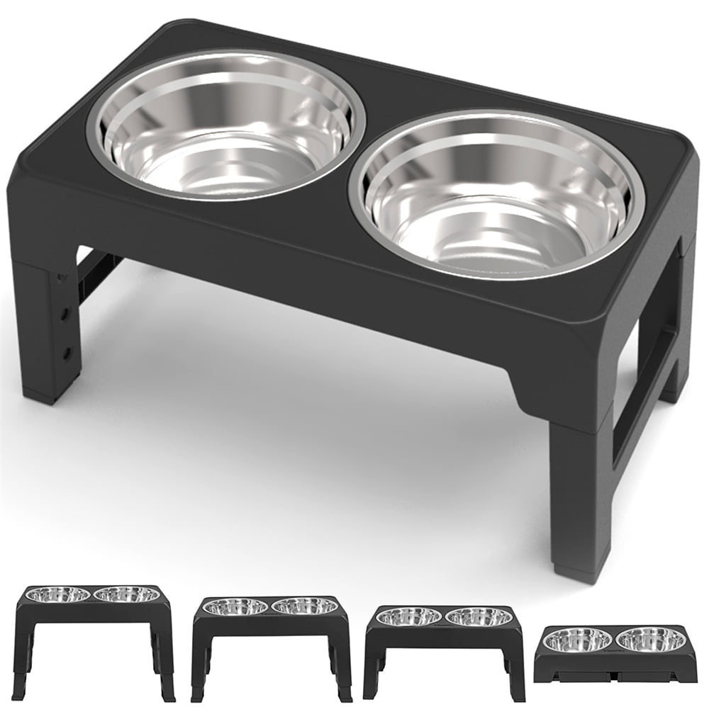 Elevated Dog Bowls, 4 Height Adjustable Raised Dog Bowl with 2 Stainless Steel Dog Food Bowls for Small Medium Large Dogs and Pets(Black)