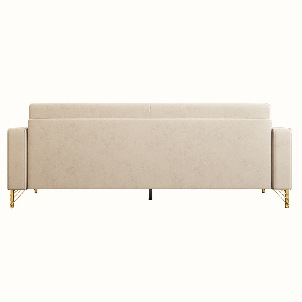 86 inch 2 seat Velvet Square Arm Upholstered Sofa with Two Waist Pillows